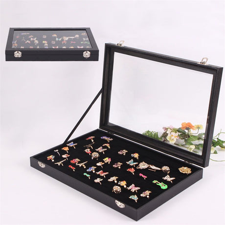 100 Slot Ring Holder Display Case - Black Jewelry Organizer with Transparent Lid, Ring Organizer For Jewelry Rings (oniy box)