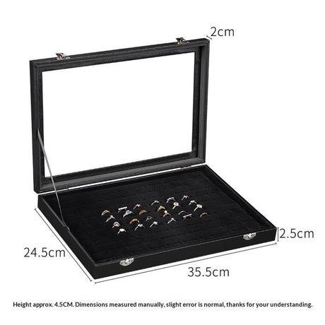 100 Slot Ring Holder Display Case - Black Jewelry Organizer with Transparent Lid, Ring Organizer For Jewelry Rings (oniy box)
