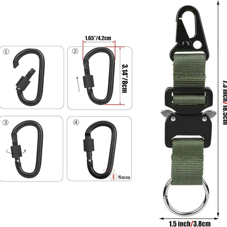 2 pack Keychain for Men with Quick Release Buckle Gear Clips with Clip and Stainless Steel Ring（green）