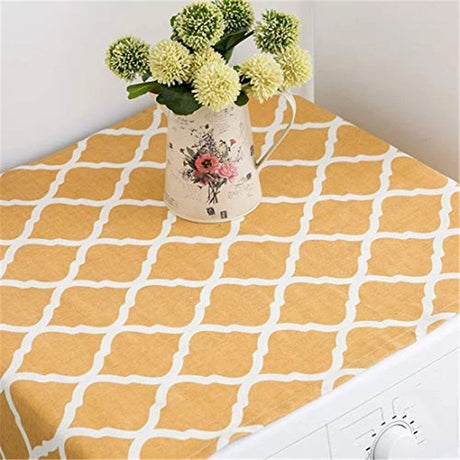 Washing Machine Organizer, Pattern with Effect Ornamental Antique Feminine Design, Anti-slip Fabric Top Cover for Washer Dryer, Yellow ,22 x 51 Inch