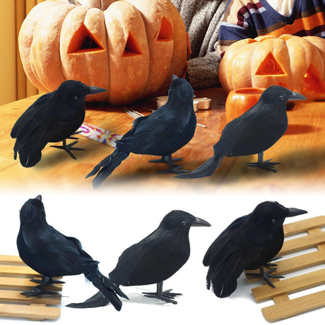 3PCS Fake Black Crow Halloween Decorations, Artificial Ravens Halloween Decor, Simulation Crow Decor for The Home Crafts