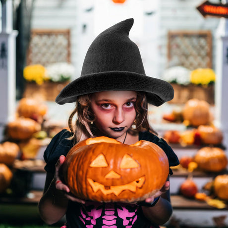 Halloween witch hat, women's wide brimmed foldable pointed hat, Halloween party costume accessories. Witch Hat Wool