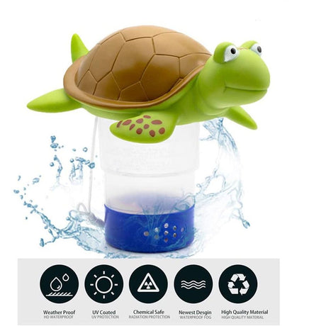Turtle-Shaped Pool Chlorine Floater Dispenser | Adjustable Flow with 24 Vent Holes | Holds 4 x 1