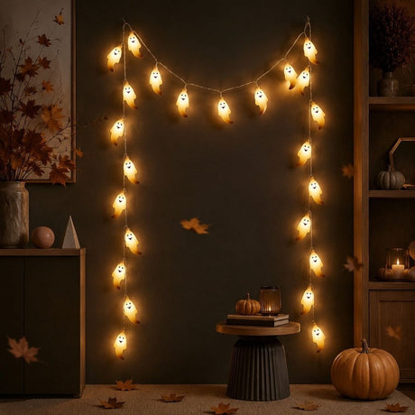 20 LED Halloween String Lights, Cute Battery Operated Ghost String Lights Indoor for Fireplace Party Porch Room Halloween Decorations