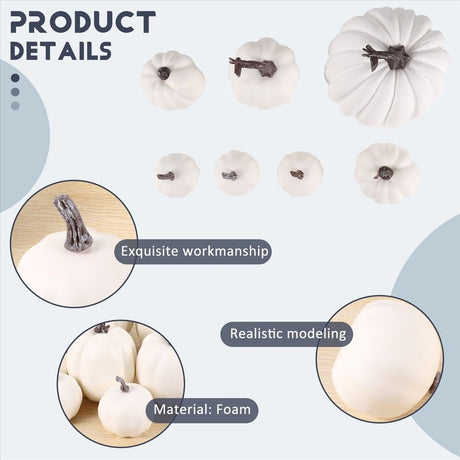 Halloween White Artificial Pumpkin Decoration Foam Pumpkin Desktop Core Thanksgiving Halloween Decoration 7 Pieces