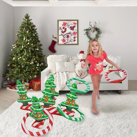 Inflatable Christmas Games Set Inflatable Christmas Tree with Scores Ring Toss Game 1 Inflatable Christmas Tree 4 Ring Toss for Christmas Party Favors Xmas Indoor Outdoor Game