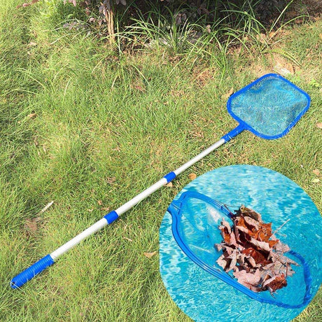 Pool Skimmer Net with Pole, Professional Heavy Duty Pool Leaf Rake with Extension Pole, Fine Mesh Frame Net, Swimming Pool Cleaning Leaf Skim Net, Swimming Pool Cleaner Supplies (Blue)