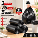 Flat Mouth Garbage Bags 75 Count Black Trash Bags for Bedroom Home Kitchen, Point-Break Perforated Roll Design Waste Bin Liners for Bathroom Office Trash Containers