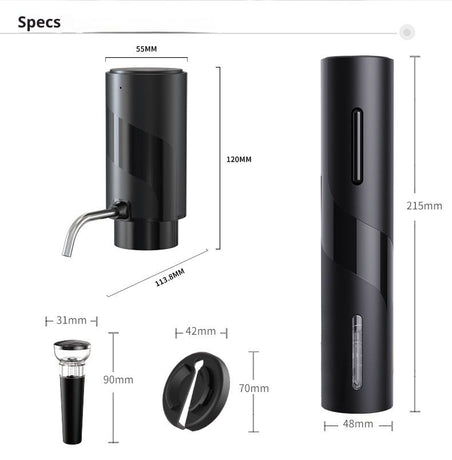 Electric Wine Bottle Opener Set Rechargeable Wine Set with Foil Cutter, Electric Wine Opener, Electric 2in-1 Wine Aerator & Pourer, Electric Vacuum Pump and Wine Stoppers, Black