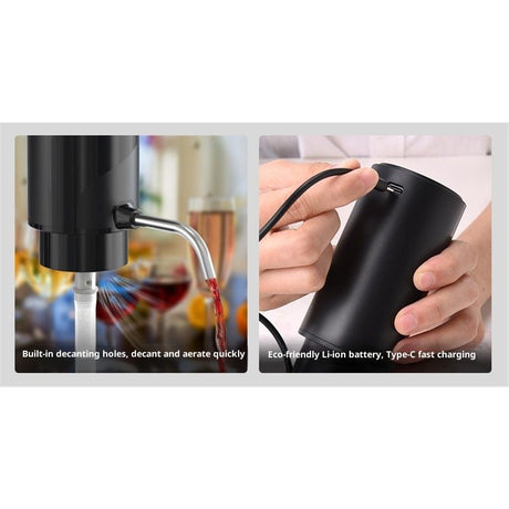 Electric Wine Bottle Opener Set Rechargeable Wine Set with Foil Cutter, Electric Wine Opener, Electric 2in-1 Wine Aerator & Pourer, Electric Vacuum Pump and Wine Stoppers, Black