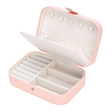 Travel Jewelry Box, PU Leather Small Jewelry Organizer for Women Girls, Portable Mini Travel Case Display Storage Holder Boxes for Stud Earrings, Rings, Necklaces, Bracelets (Pink)
