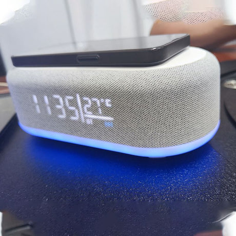 Bluetooth Wireless Speaker, Fast Charging, LED Display, USB Charger, Dimmable Night Light, Alarm Clock Feature, Wireless Charger, Digital Clock,