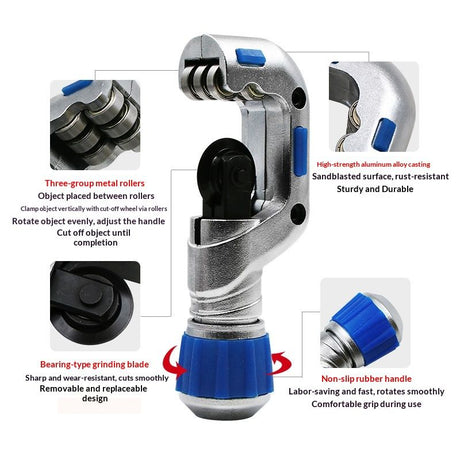Tube Cutter, Heavy Duty Tubing Pipe Cutter, 3/16 to 1-1/4 inch Cutting Diameter, Ideal for Cutting Copper, Aluminum, Brass, Steel, Plastic and More