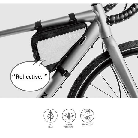 Bike Frame Storage Bag, Water Resistant Reflective Bicycle Triangle Bag with Two Side Pockets, Strap-On Under Seat Tool Accessories Pouch for Mountain Road Bike Trip