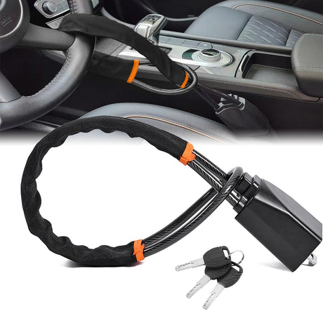 Car Steering Wheel Lock, Seat Belt Lock, Anti-Theft Device, Small and Light-Weight, Multi-Functional, Fit Most Vehicle, SUV, Golf Cart Security (Black)