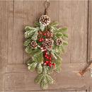 Elegant Flocked Teardrop Swags with Pinecones and Berries, Shimmering Holiday Hanging Decor for Indoor Door Wall Mantel,（55*35cm）