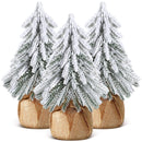 3 Pcs Snow Tabletop Christmas Trees, Snow Flocked Mini Tabletop Pine Trees with Wooden Base,Artificial Desk Christmas Trees for Xmas Holiday Home Party Table Decorations(22cm)