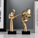 2Pcs Small Statue Set - Black Gold Home Decor Abstract Art Figurines for Shelves, Living Room Coffee Table, Office Desktop (17*6.5cm)