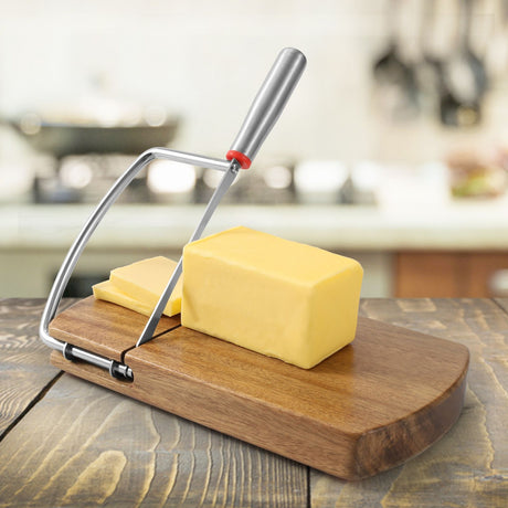 Wooden Cheese Slicer, Cheese Cutter Board with Stainless Steel Blade for Block Cheese, Vegetables, Butter, Sausages, Bread