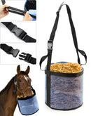 2 Pack Horse Feed Bag for Grain - Durable Mesh Grain Feeder with Adjustable Strap, Comfortable Neck and Nose Pad Horse Muzzle Feed Bag, (blue S size 21 * 18cm)
