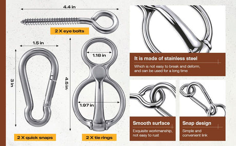 2 Sets Horse Tie Ring, Horse Tack and Supplies Horse Training Equipment Safe Horse Accessories with Eye Bolt, Tie Rings (Silver)