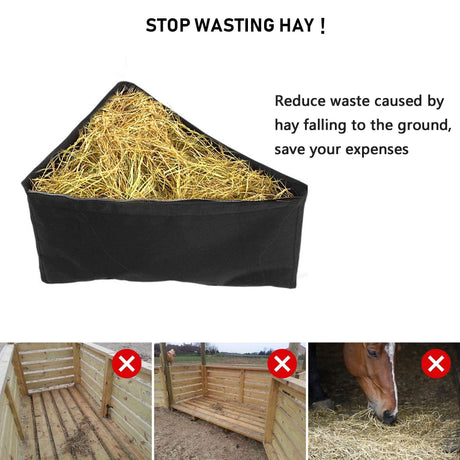 Horses Corner Feeder Deep Corner Hay Bag Goats Large Capacity Hay Feed Bags with Mesh Bottom and Snaps for Horse Trailer Stall,Black