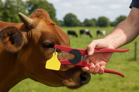 Livestock Ear Tag Applicator Tool – Heavy Duty Metal Tagging Pliers for Cattle, Goats, Sheep, and Farm Animal Identification（24cm,Give away a wrench and an ear tag nail）