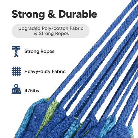 Hammocks Portable Camping Hammock Upgraded Comfortable Fabric Hammock with Two Anti Roll Balance Beam and Sturdy Tree Straps for Camping, Patio, （Blue Green，260*80cm）