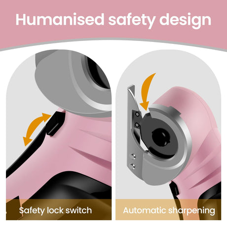 Cordless Electric Scissors, Cardboard Cutter with Safety Lock Electric Mini Cutter Power Rotary Scissors for Leather Felt Rug Box with Storage Box Pink