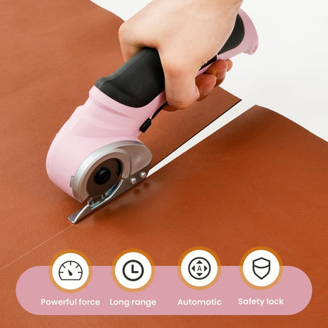 Cordless Electric Scissors, Cardboard Cutter with Safety Lock Electric Mini Cutter Power Rotary Scissors for Leather Felt Rug Box with Storage Box Pink