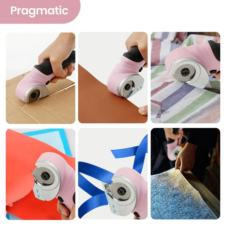 Cordless Electric Scissors, Cardboard Cutter with Safety Lock Electric Mini Cutter Power Rotary Scissors for Leather Felt Rug Box with Storage Box Pink