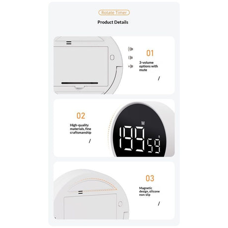 Digital Kitchen Timer - Magnetic Countdown Countup Timer with Large LED Display Volume Adjustable, Easy for Cooking and for Seniors and Kids to Use (white)