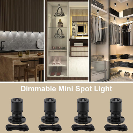 LED Mini Spot Light for Display, Small Spotlight , Miniature Spot Lights for Closet, Artwork, Jewelry, DIY Craft and Plants (4-White Light)