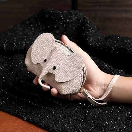 Leather Coin Purse Leather Elephant Keychain Wallet Small Coin Pouch with Keychain Leather Wallet Cute Elephant Gifts for Girls Women