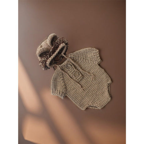 Baby Photography Props Newborn Boy Girl Photo Shoot Outfits Crochet Costume Infant Knitted Hat Sets（khaki）