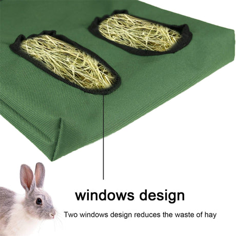 2pcs Rabbit Hay Feeder Bag Guinea Pigs Hanging Hay Rack Manger Holder Dispenser Small Animal Feeder Storage Pouch for Bunny Chinchilla Hamster (Green, 2 Windows)