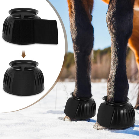 Bell Boots for Horses 1 Pair Protect Against Hoof Impact Trauma, Rubber Bell Boots Horse Care for Turnout, No Rub Design Wrap Hook and Loop