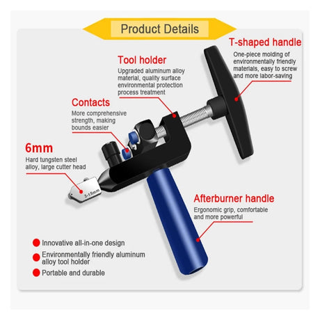 Glass Cutter, 2 in 1 Glass Cutting Tool  3 Tungsten Steel Blades, 4 Tips, Screwdriver, Ceramic Tile, Glazed Tiles Blue