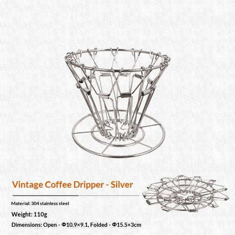 Collapsible Pour Over Coffee Maker - stainless steel Coffee Dripper Set For Camping & Travel（silvery）