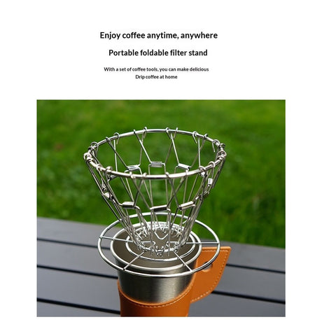 Collapsible Pour Over Coffee Maker - stainless steel Coffee Dripper Set For Camping & Travel（silvery）