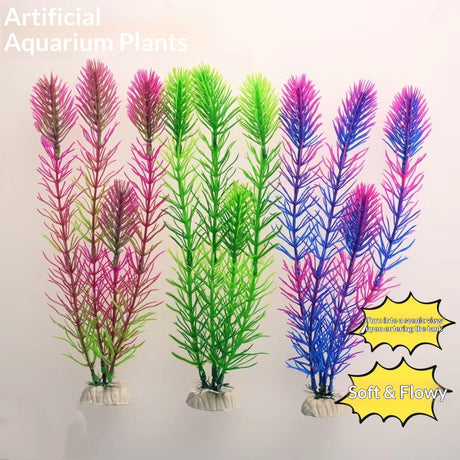 3 pack Aquarium Decor Fish Tank Decoration Ornament Artificial Plastic Plant Green 27cm Pink/Purple/green, 3-Pack