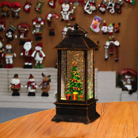 Snow Globe Christmas Lantern Decorations, Snow Globe Lantern with Swirling Glitter, Christmas Tree Lighted Christmas Decorations Indoor for Home