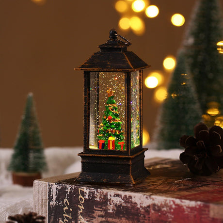 Snow Globe Christmas Lantern Decorations, Snow Globe Lantern with Swirling Glitter, Christmas Tree Lighted Christmas Decorations Indoor for Home