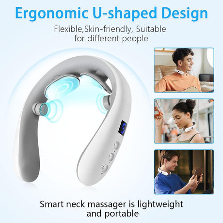 Neck Massager with Heat, Electric Pulse Neck Massager for Pain Relief, Wireless  Intelligent Massager for Women（white,15.3*13.9*3.45cm)