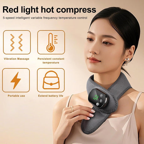 Cordless Neck Heating Pad with Massage, Neck Massager with Heat, Neck Heating Pad for Pain Electric, Heated Neck Brace Wrap Soreness Stiffness Pain Relief