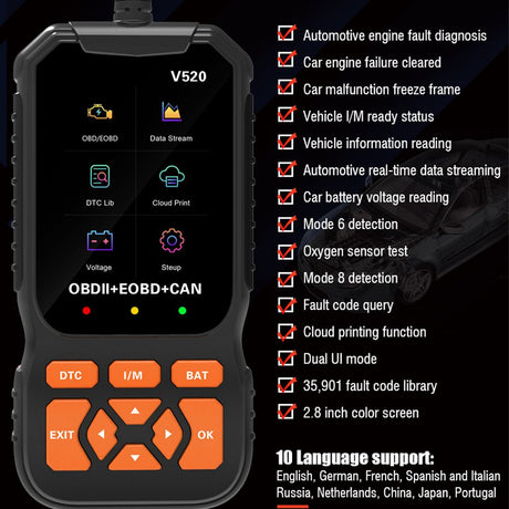 Professional OBD2 Car Scanner Diagnostic Tool, Enhanced V520 Vehicle OBDII/EOBD Check Engine with Read/Erase Fault Code, Auto Code Reader Scanner