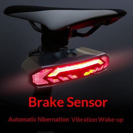 Smart Bike Tail Light with Turn Signals, Rechargeable Bicycle Horn Bike Alarm with Remote, Auto-Sensing Bike Turn Signals Light Alarm（Bracket remote control）