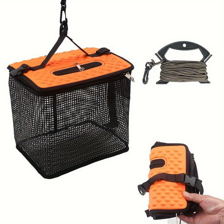 Floating Fish Basket for Live Caught,  Foldable Fishing Holder Bucket Portable Collapsible Fishing Net Storage Cage for Live Fish Bait Live Well（s）