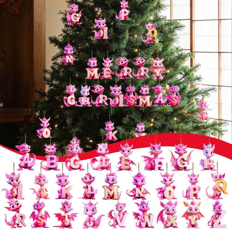 Christmas Decorations, 26 English Alphabet Dinosaur Christmas Tree Hanging Ornaments, Personalized Plastic Dinosaur Pendants Xmas Tree Decorations