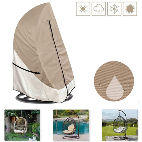 Patio Hanging Egg Chair Cover - 420D Waterproof Outdoor Single Seat Wicker Swing Egg Chair  Stand Protector, Light Tan & Khaki